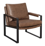 Contemporary Accent Chair in Umber Brown Leatherette with Gunmetal Frame - Stylish & Comfortable Design