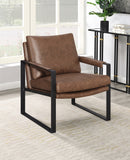 Contemporary Accent Chair in Umber Brown Leatherette with Gunmetal Frame - Stylish & Comfortable Design