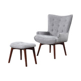 Contemporary Accent Chair & Ottoman Set in Grey Fabric – Mid-Century Modern Style & Comfort