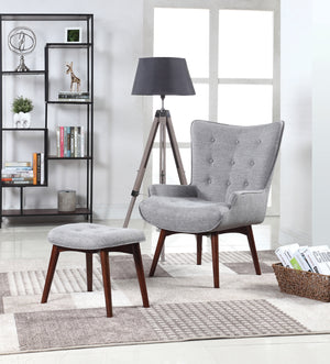 Contemporary Accent Chair & Ottoman Set in Grey Fabric – Mid-Century Modern Style & Comfort