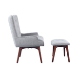 Contemporary Accent Chair & Ottoman Set in Grey Fabric – Mid-Century Modern Style & Comfort