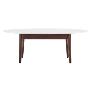 Manon Coffee Table in Matte White with Dark Walnut Legs