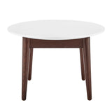 Manon Coffee Table in Matte White with Dark Walnut Legs