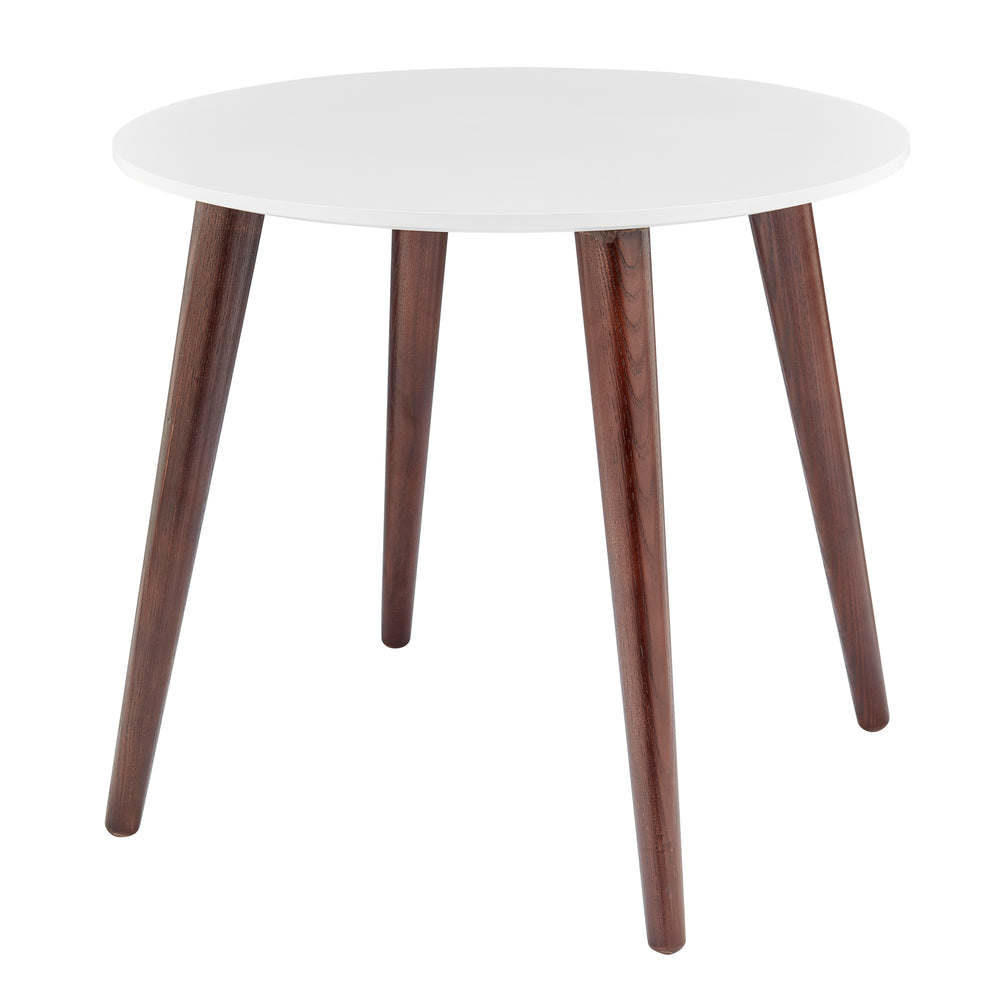 Manon Round Side in Matte White with Dark Walnut Legs