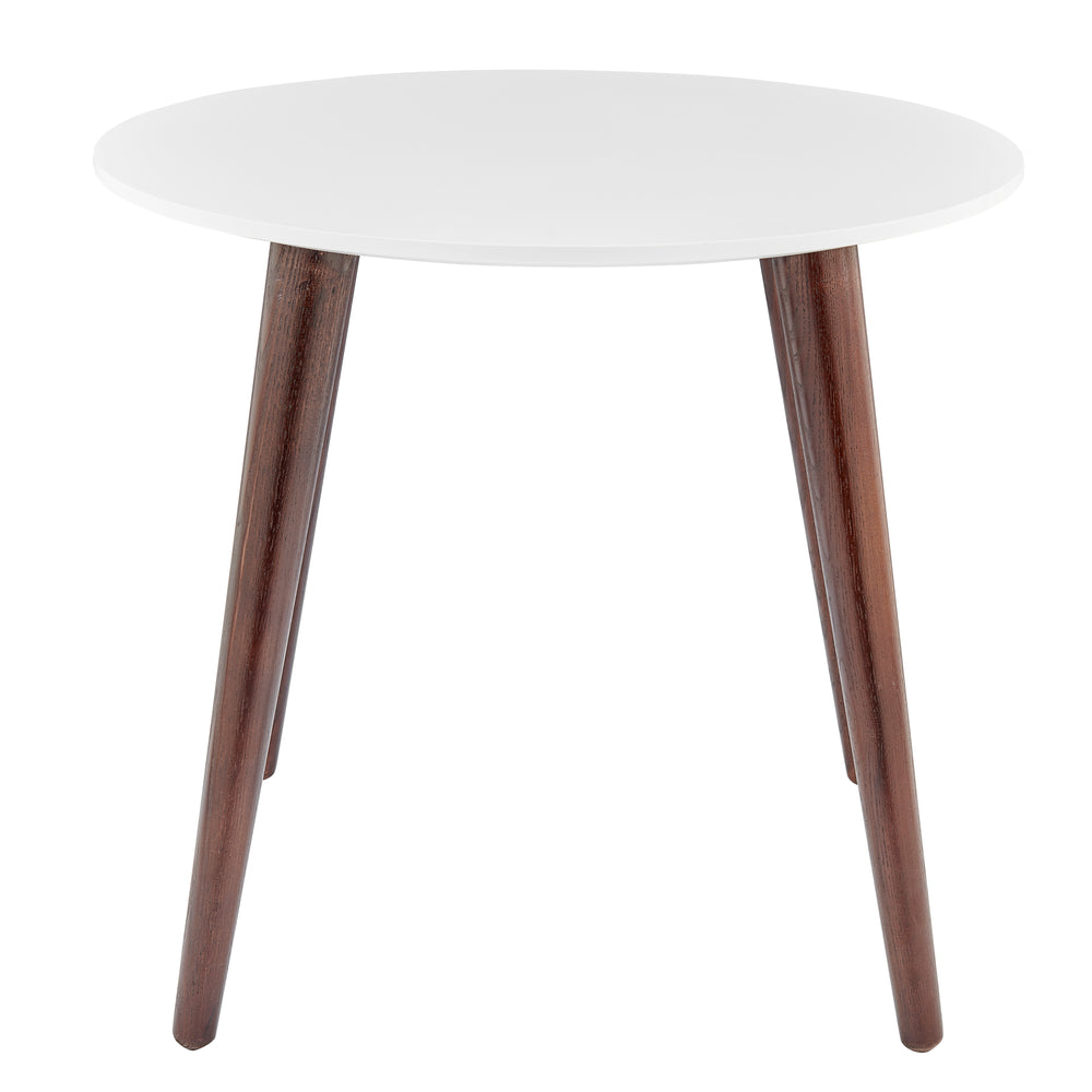 Manon Round Side in Matte White with Dark Walnut Legs