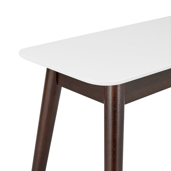 Manon Desk in Matte White with Dark Walnut Legs and Shelf
