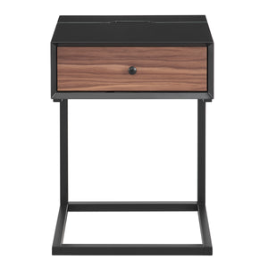 EuroStyle Daeg Smart Side Table in Matte Black with American Walnut Veneer Drawer 90442-BLK