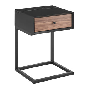 EuroStyle Daeg Smart Side Table in Matte Black with American Walnut Veneer Drawer 90442-BLK