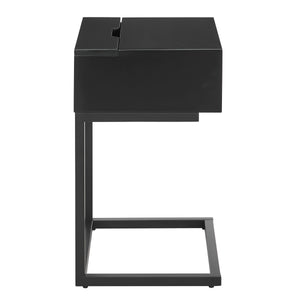 EuroStyle Daeg Smart Side Table in Matte Black with American Walnut Veneer Drawer 90442-BLK