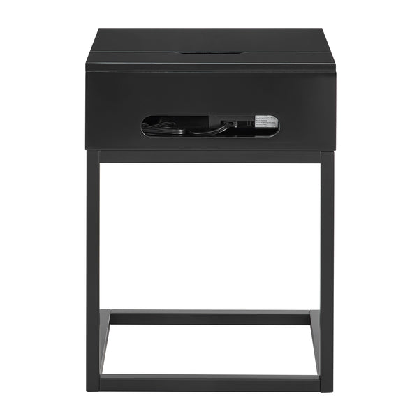 EuroStyle Daeg Smart Side Table in Matte Black with American Walnut Veneer Drawer 90442-BLK