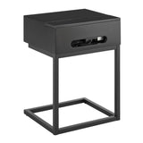 EuroStyle Daeg Smart Side Table in Matte Black with American Walnut Veneer Drawer 90442-BLK