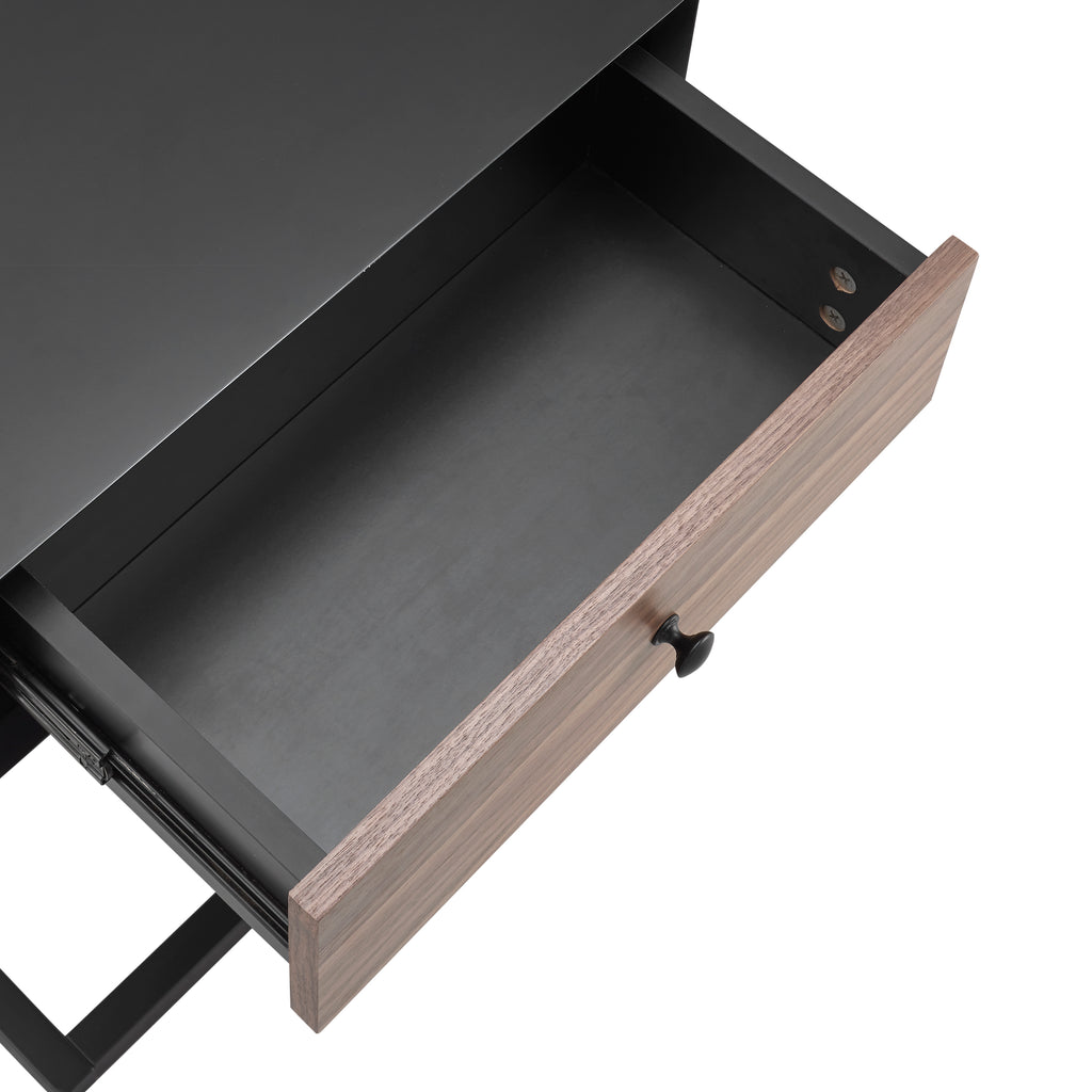 EuroStyle Daeg Smart Side Table in Matte Black with American Walnut Veneer Drawer 90442-BLK