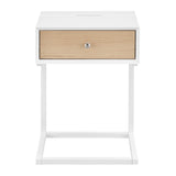 EuroStyle Daeg Smart Side Table in Matte White with Natural Oak Veneer Drawer 90442-WHT