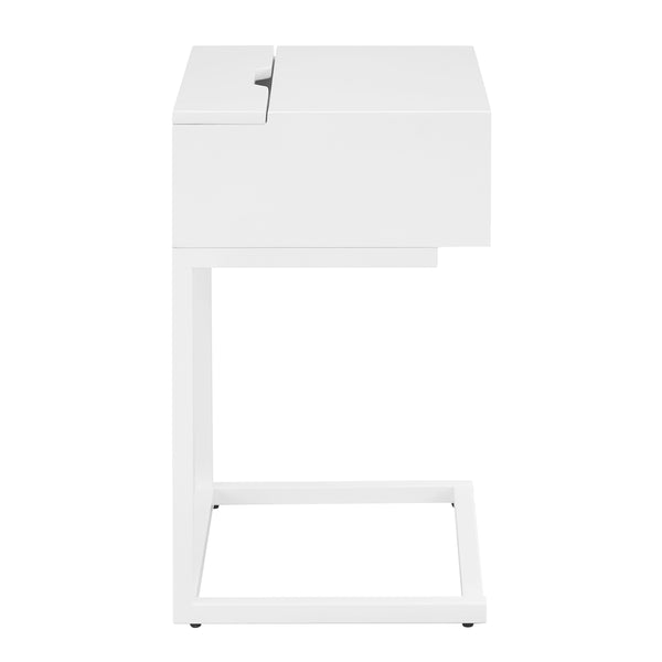 EuroStyle Daeg Smart Side Table in Matte White with Natural Oak Veneer Drawer 90442-WHT
