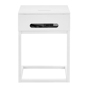 EuroStyle Daeg Smart Side Table in Matte White with Natural Oak Veneer Drawer 90442-WHT