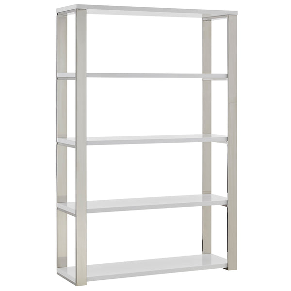 Dillon 40-Inch Shelf/Shelving Unit with High Gloss White Shelves and Polished Stainless Steel Frame