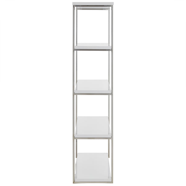 Dillon 40-Inch Shelf/Shelving Unit with High Gloss White Shelves and Polished Stainless Steel Frame
