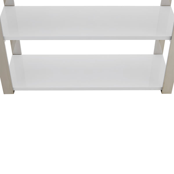Dillon 40-Inch Shelf/Shelving Unit with High Gloss White Shelves and Polished Stainless Steel Frame