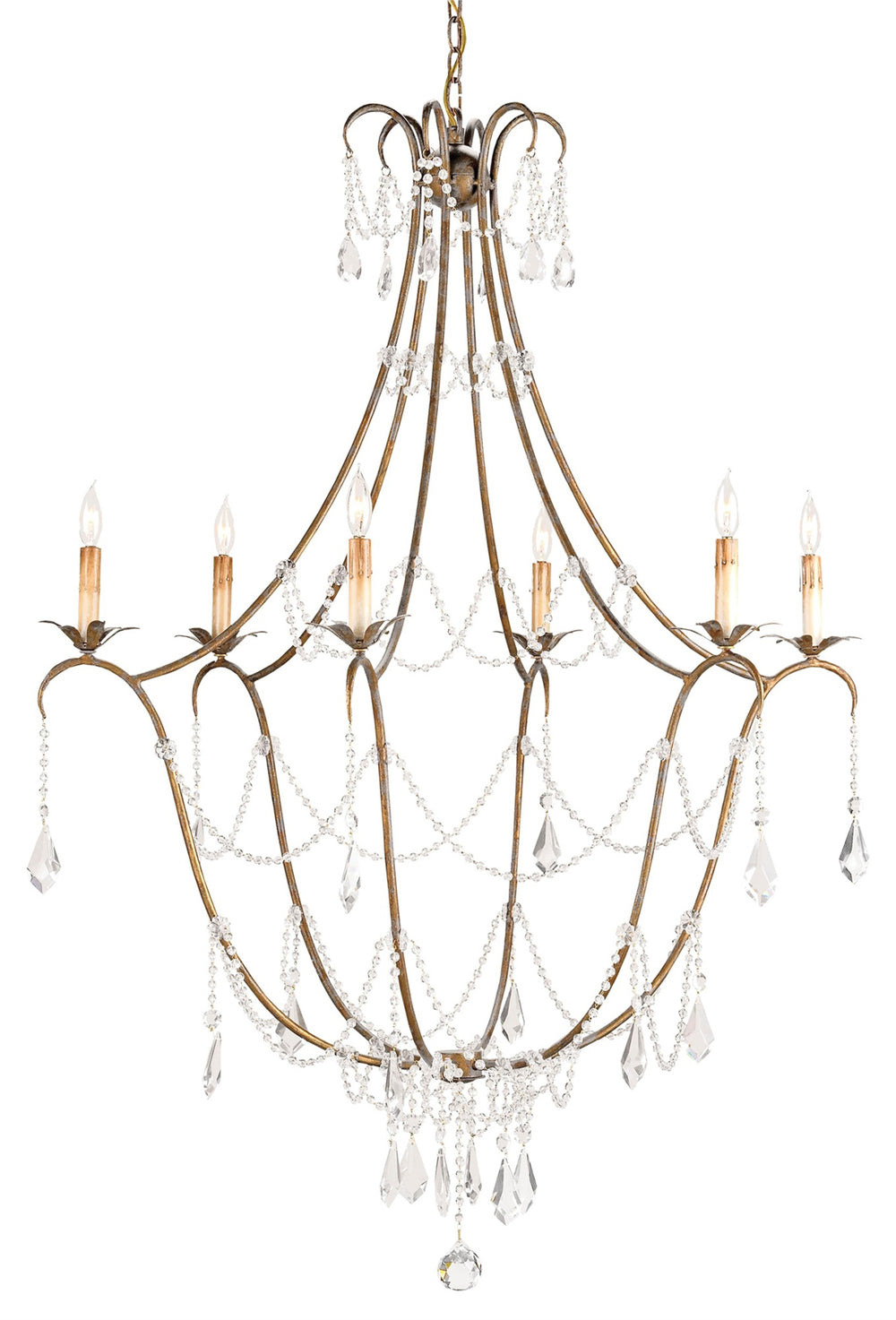 Elizabeth Gold Chandelier - Elegant Six-Light Design with Crystal Accents and Wrought Iron Frame