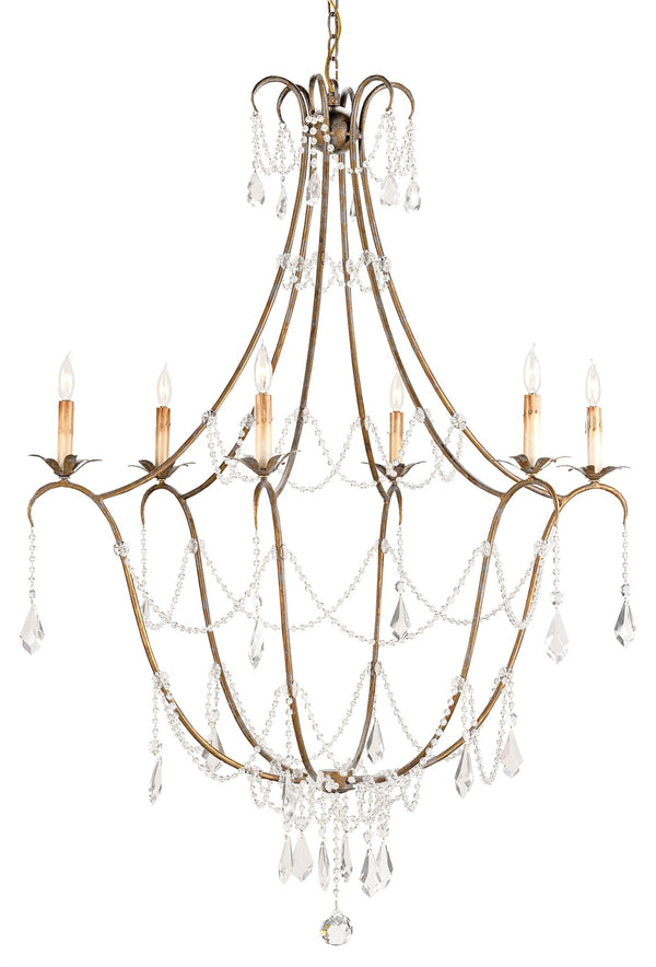 Elizabeth Gold Chandelier - Elegant Six-Light Design with Crystal Accents and Wrought Iron Frame