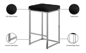 Nicola Velvet / Engineered Wood / Steel / Foam Contemporary Black Velvet Stool - 15" W x 15" D x 26.5" H