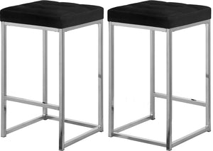 Nicola Velvet / Engineered Wood / Steel / Foam Contemporary Black Velvet Stool - 15" W x 15" D x 26.5" H
