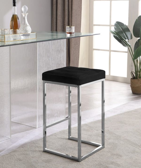 Nicola Velvet / Engineered Wood / Steel / Foam Contemporary Black Velvet Stool - 15" W x 15" D x 26.5" H