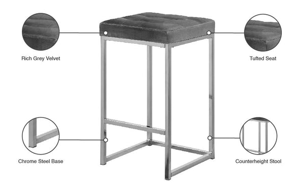 Nicola Velvet / Engineered Wood / Steel / Foam Contemporary Grey Velvet Stool - 15" W x 15" D x 26.5" H