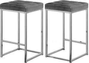 Nicola Velvet / Engineered Wood / Steel / Foam Contemporary Grey Velvet Stool - 15" W x 15" D x 26.5" H