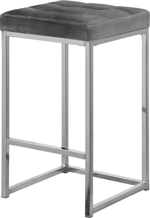 Nicola Velvet / Engineered Wood / Steel / Foam Contemporary Grey Velvet Stool - 15" W x 15" D x 26.5" H