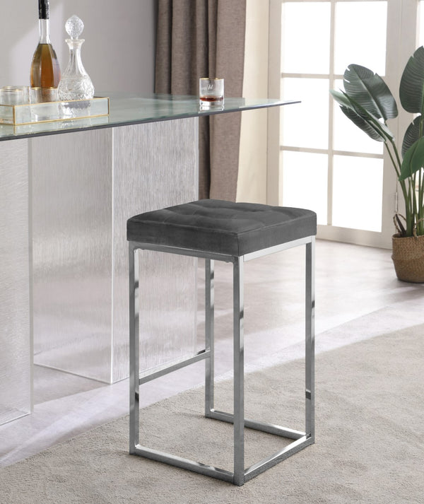 Nicola Velvet / Engineered Wood / Steel / Foam Contemporary Grey Velvet Stool - 15" W x 15" D x 26.5" H