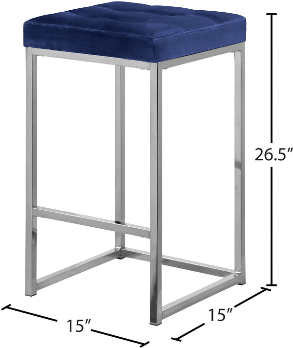 Nicola Velvet / Engineered Wood / Steel / Foam Contemporary Navy Velvet Stool - 15" W x 15" D x 26.5" H