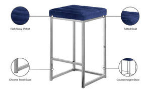 Nicola Velvet / Engineered Wood / Steel / Foam Contemporary Navy Velvet Stool - 15" W x 15" D x 26.5" H