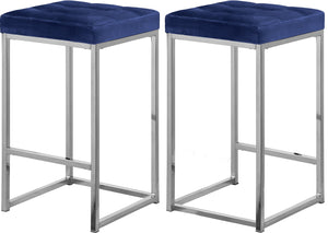 Nicola Velvet / Engineered Wood / Steel / Foam Contemporary Navy Velvet Stool - 15" W x 15" D x 26.5" H