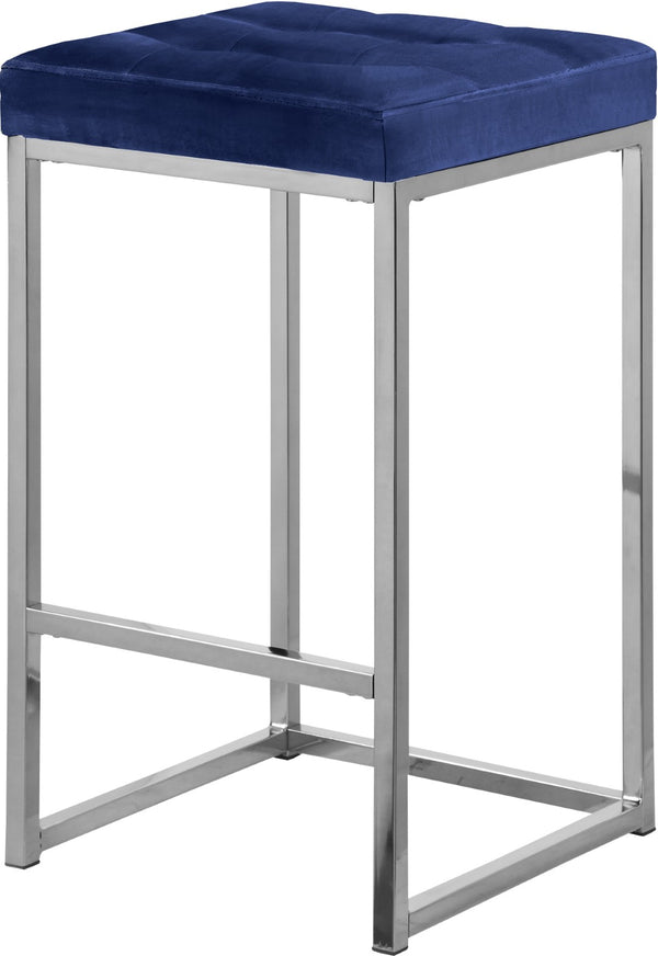 Nicola Velvet / Engineered Wood / Steel / Foam Contemporary Navy Velvet Stool - 15" W x 15" D x 26.5" H