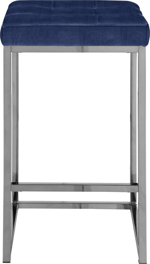 Nicola Velvet / Engineered Wood / Steel / Foam Contemporary Navy Velvet Stool - 15" W x 15" D x 26.5" H