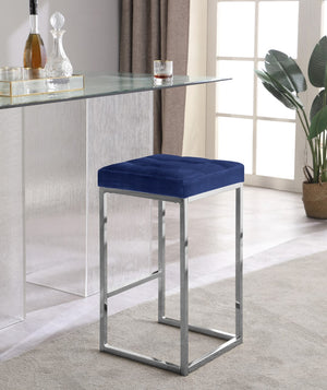 Nicola Velvet / Engineered Wood / Steel / Foam Contemporary Navy Velvet Stool - 15" W x 15" D x 26.5" H