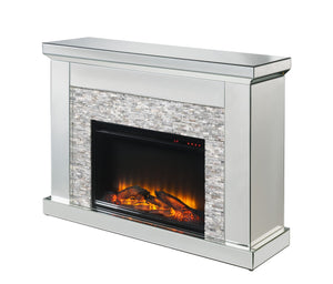 Laksha Glam Fireplace Mirrored • Faux Stones 90522-ACME