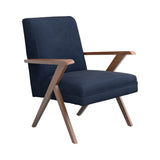 Monrovia Contemporary Wooden Arms Accent Chair Dark Blue and Walnut
