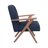 Monrovia Contemporary Wooden Arms Accent Chair Dark Blue and Walnut