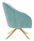 Contemporary Sloped Arm Upholstered Accent Chair Light Teal and Brass