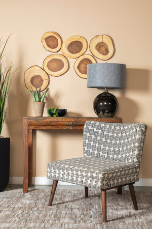 Casual Black and White Upholstered Accent Chair - Exotic Motif, Curved Backrest, Stylish Comfort