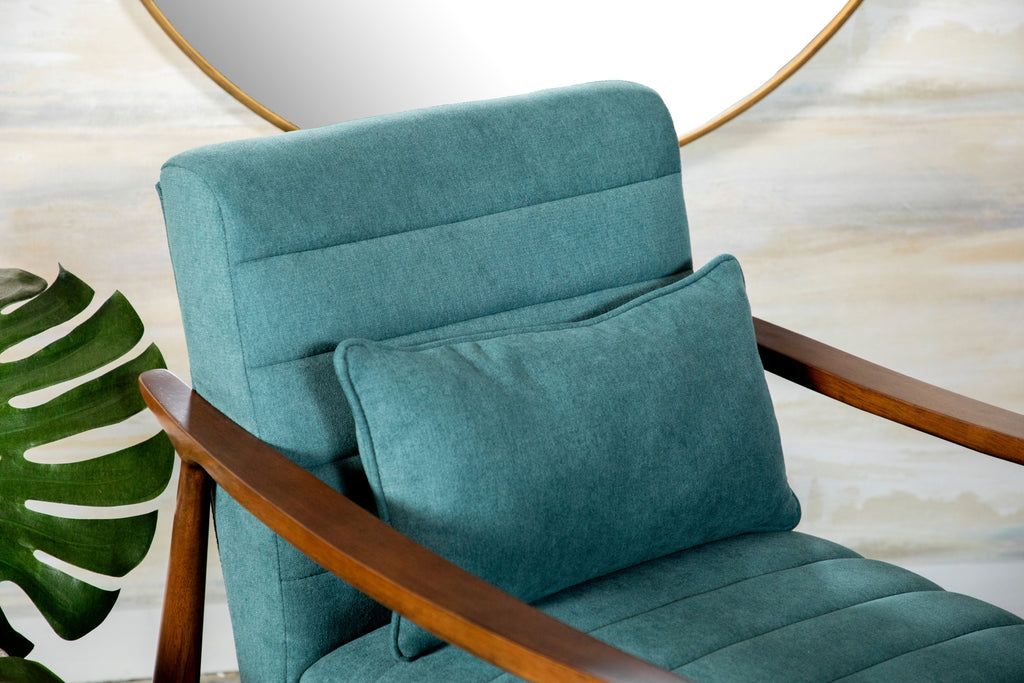 Contemporary Wooden Arm Accent Chair Teal and Walnut
