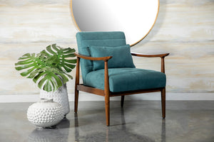 Contemporary Wooden Arm Accent Chair Teal and Walnut