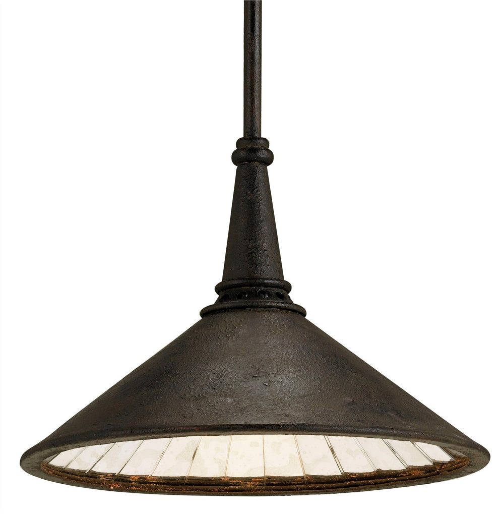 Manuscript Pendant Light - Elegant Molé Black Finish with Antiqued Mirror Reflector, Adjustable Design