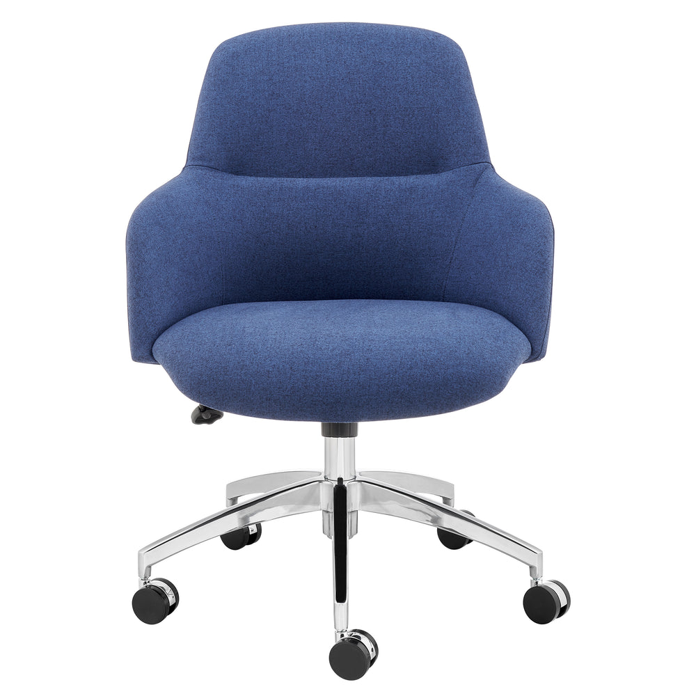 Minna Office Chair in Blue Fabric with Polished Aluminum Base