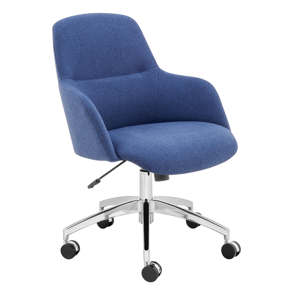 Minna Office Chair in Blue Fabric with Polished Aluminum Base