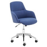 Minna Office Chair in Blue Fabric with Polished Aluminum Base