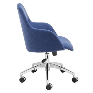 Minna Office Chair in Blue Fabric with Polished Aluminum Base