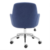 Minna Office Chair in Blue Fabric with Polished Aluminum Base
